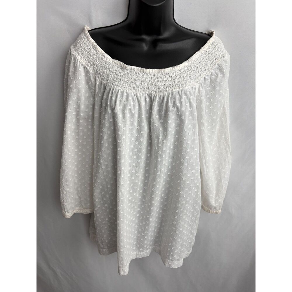 Style & Co White Blouse Size 10 Bohemian Off Shoulder 100% Cotton Boho Classic